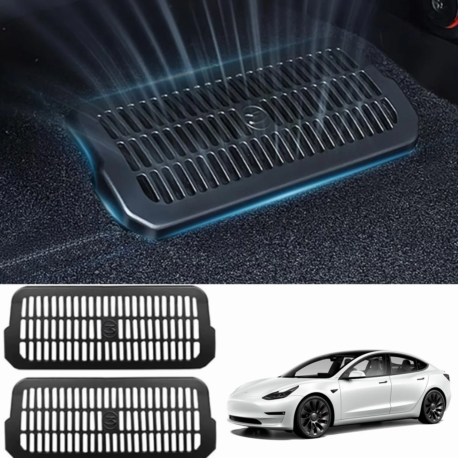TOPABYTE Osłona wentylacyjna do Tesla Model 3 Highland 2024, osłona wentylacyjna pod siedzeniem, kratka wentylacyjna pod siedzeniem, ochrona kratki wylotowej, akcesoria Highland (2 sztuki)