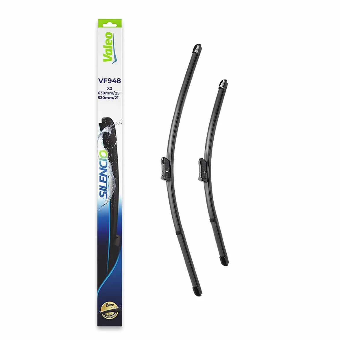 VALEO Silencio Wycieraczki - VF948 - Zestaw Wydajnych, Zapewniajacych Doskonala Widocznosc na Drodze, latwych w Montazu Oryginalnych Plaskich Wycieraczek 630mm/530mm - Przód - Zestaw 2 szt. - 577948
