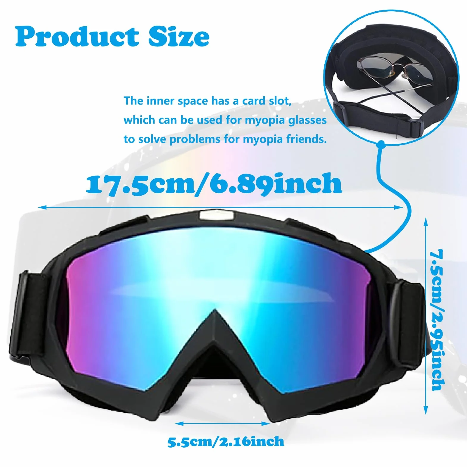 DONGZQAN Gogle motocyklowe dla osób noszących okulary, okulary motocrossowe, do kasku, akcesoria do motocrossu, dla mężczyzn i kobiet, młodzieżowe dopasowanie do okularów, UV400, wiatroszczelne