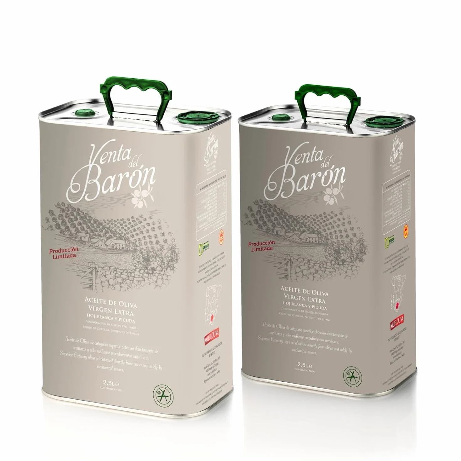 Venta del Barón - Nagradzana oliwa z oliwek Premium Natives Extra Virgine - tłoczona na zimno - bardzo wysoka zawartość polifenoli - 5 l (2 x kanister 2,5 l)