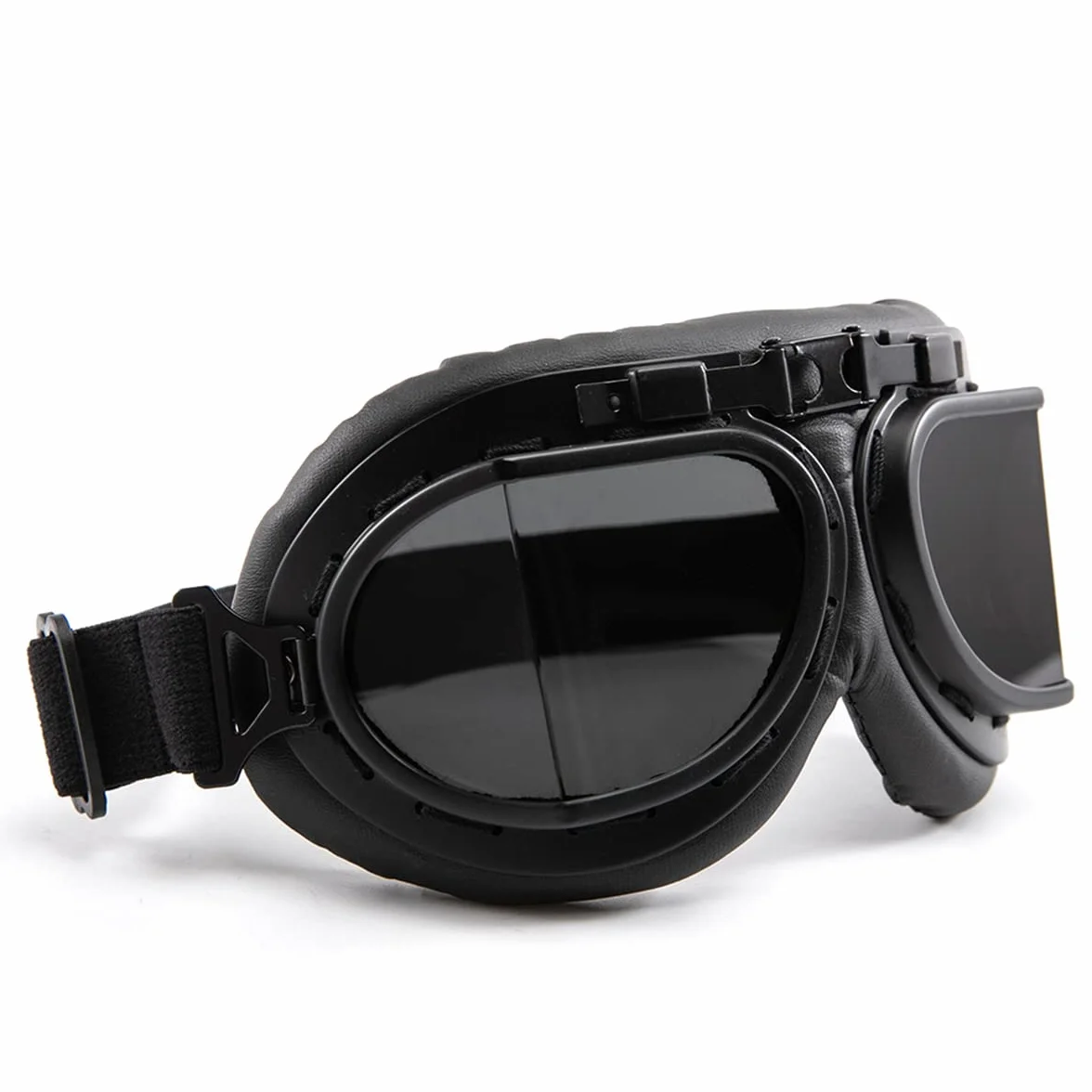 Okulary motocyklowe w stylu retro, ochrona oczu, skóra PU, dla mężczyzn i kobiet (czarna soczewka)