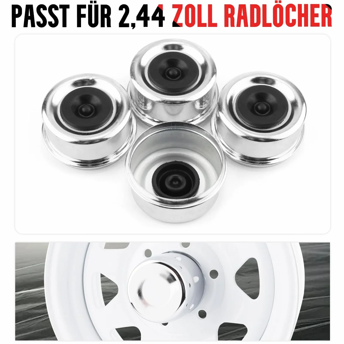 RhinoTuning Zestaw zaślepek przeciwpyłowych 62 mm średnica 68 mm chromowane