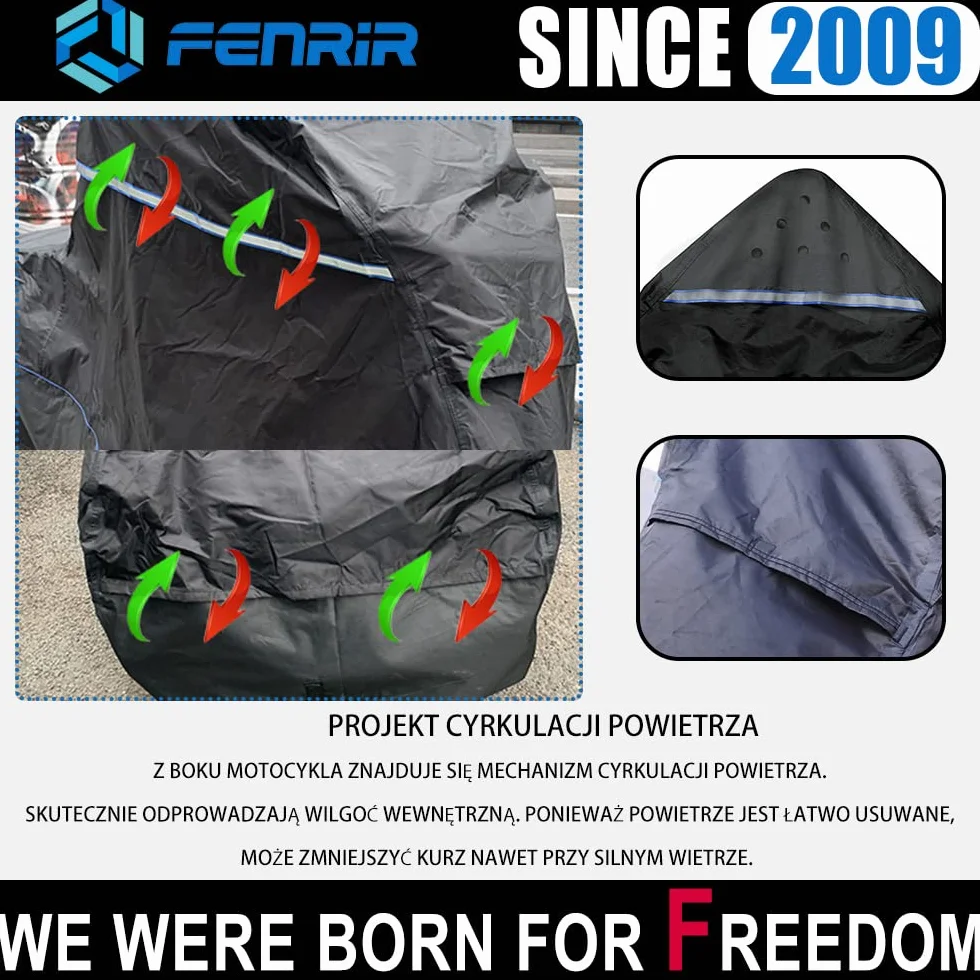 FENRIR 275CM 420D Plandeki i pokrowce na motocykle wodoodporny ochraniać kompatybilny z BMW K1600GTL R18 Honda Gold Wing Tour Indian Pursuit Roadmaster Harley Street Glide Road Glide Ultra Limited