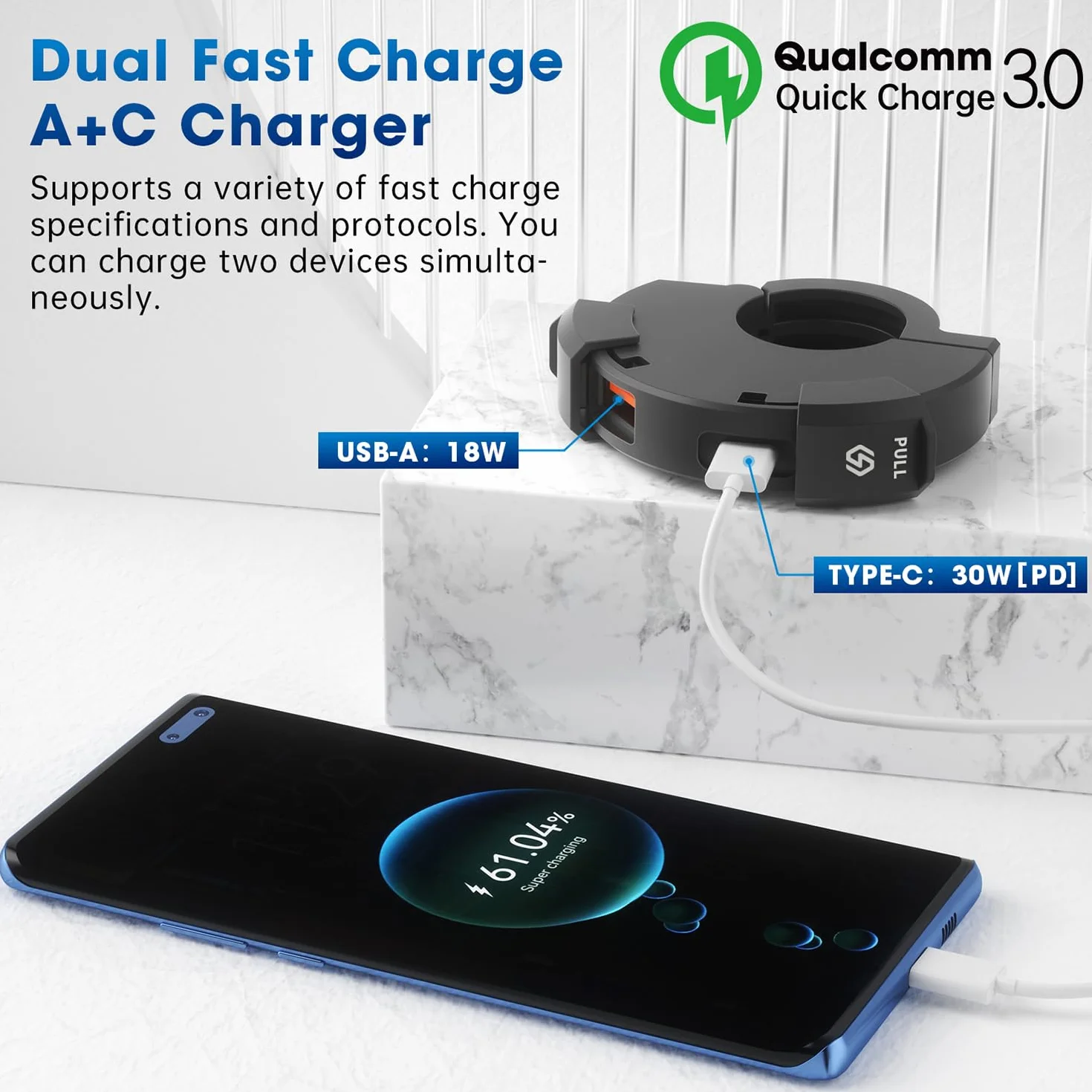 Gniazdo USB Moto,Wodoodporna ładowarka USB,QC3.0 18 W Typ C PD 30 W Wodoodporny Moto Telefon Ładowarka SAE do USB Adapter