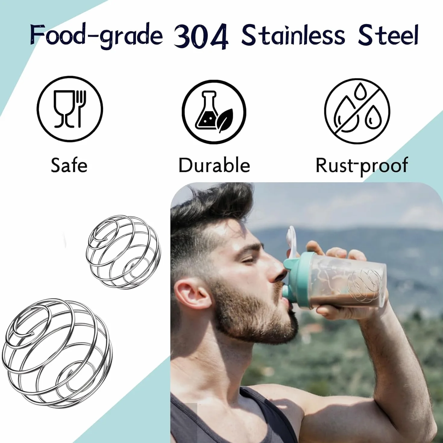 Kulka do shakera proteinowego, 5 szt. ze stali nierdzewnej, do shakera białkowego, shakera fitness, proteinowego proszku bez grudek, pasuje do butelek plastikowych, ze stali nierdzewnej,