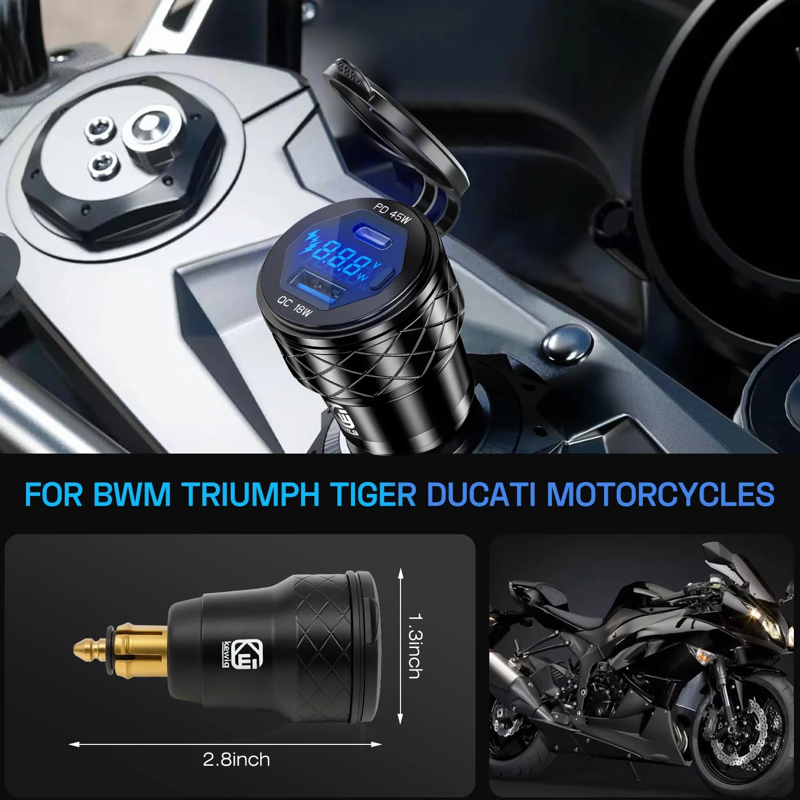 Adapter wtyczki DIN Hella USB C PD3.0 45W QC3.0 18W 12V-24V motocyklowy wodoodporny podwójny port szybkiego ładowania