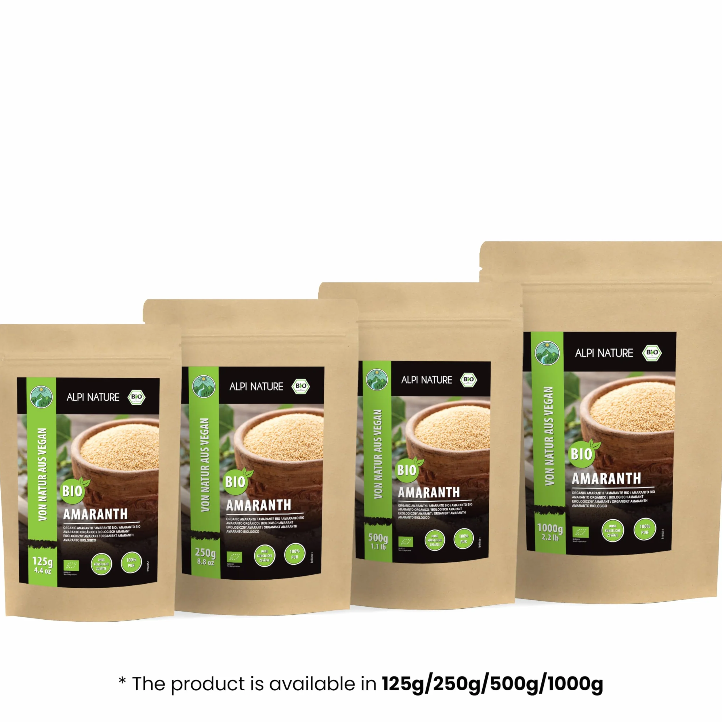 Alpi Nature Amaranant ekologiczny (1 kg) amarant z kontrolowanej uprawy organicznej bezgluten bez laktozy testy laboratoryjne wegańskie bez dodatków polewę do musli i pucharki śniadaniowej