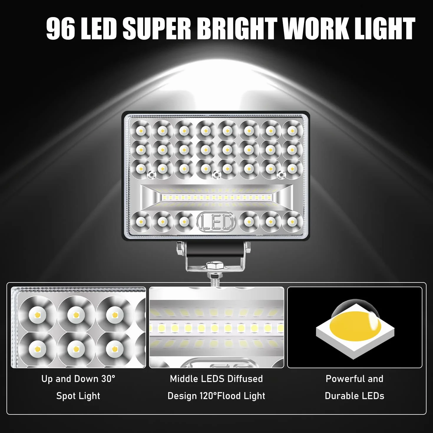 MaxAwe 2 sztuki świateł roboczych LED, 12 V, 24 V, 144 W, dodatkowe reflektory, 6000 K, IP68, wodoodporne światła do traktora, do samochodu, motocykla, SUV-a, ciężarówki, wózka widłowego, łodzi