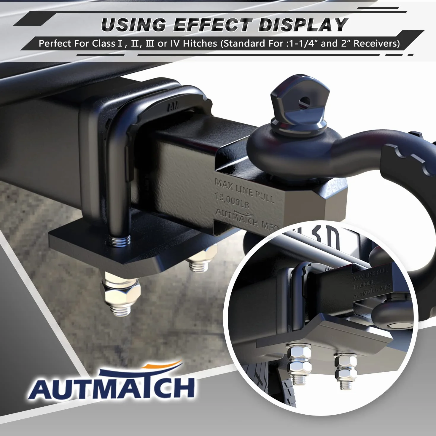 AUTMATCH Napinacz zaczepu antygrzechotkowy zacisk wytrzymały stalowy stabilizator do haków holowniczych 1,25 i 5 cm antykorozyjna podwójna powłoka ochronna matowa czarna