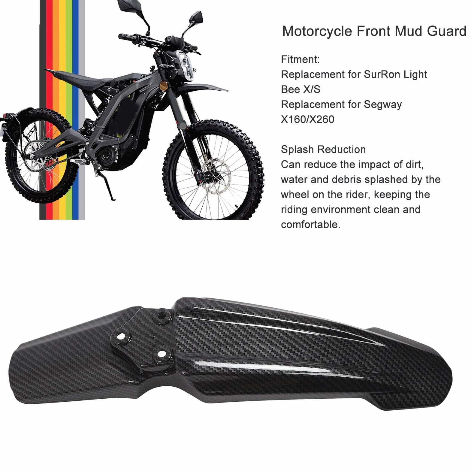 Asixxsix Przedni Błotnik Motocykla Osłona Przeciwbłota, Osłona Przeciwbryzgowa, Osłona Błotnika dla SurRon Light Bee X S, Czarny, ABS, Węglowe