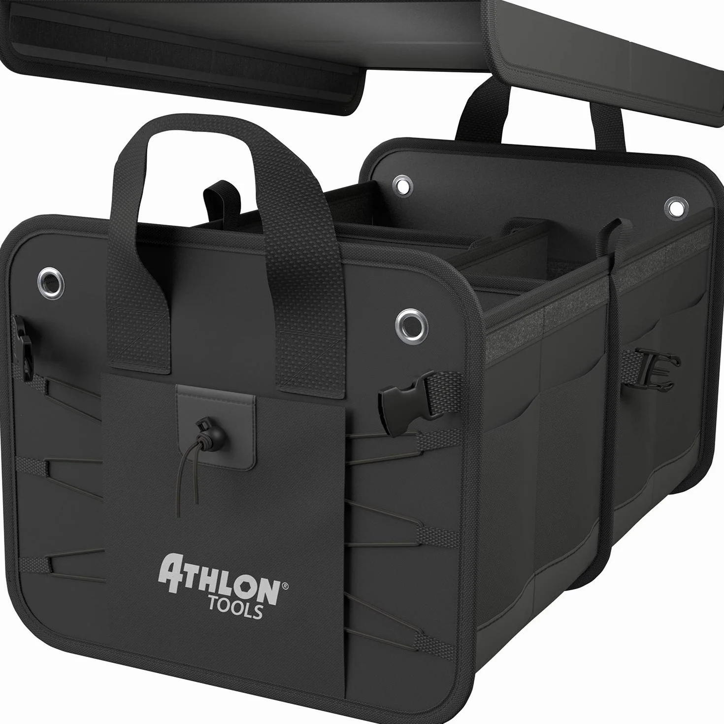 ATHLON TOOLS Torba do bagażnika premium z pokrywą – 60 litrów XXL organizer do bagażnika – bardzo stabilne i wodoodporne półki – z antypoślizgowym rzepem