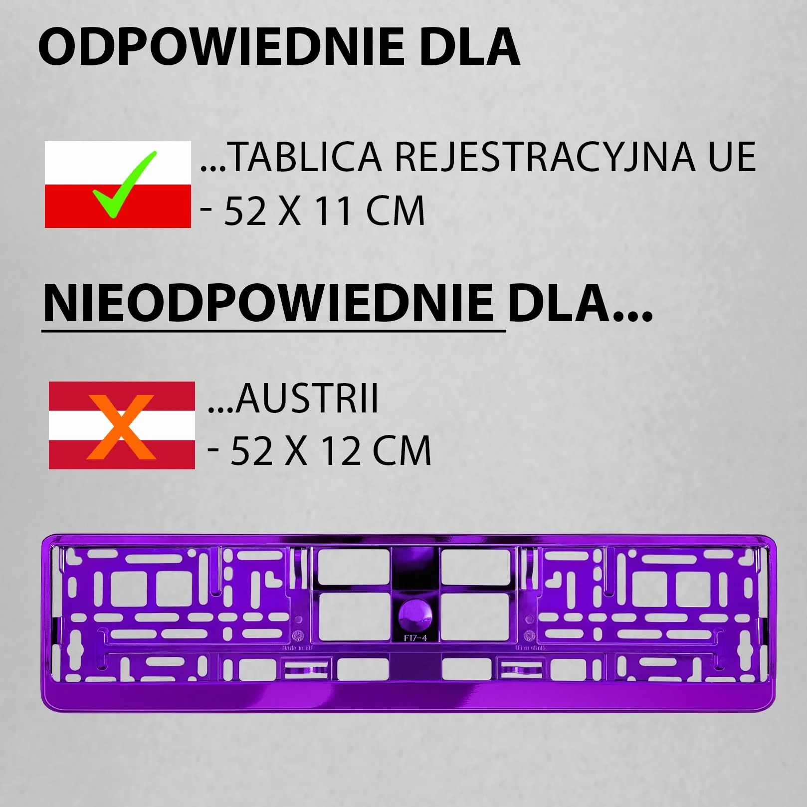 2x Uchwyt tablicy rejestracyjnej - trwały i bezpieczny - 8 śrub - fioletowy chrom - 520x110 mm - Ramka do tablic rejestracyjnych - pasuje do każdego samochodu - dla polskich tablic PL - uniwersalny