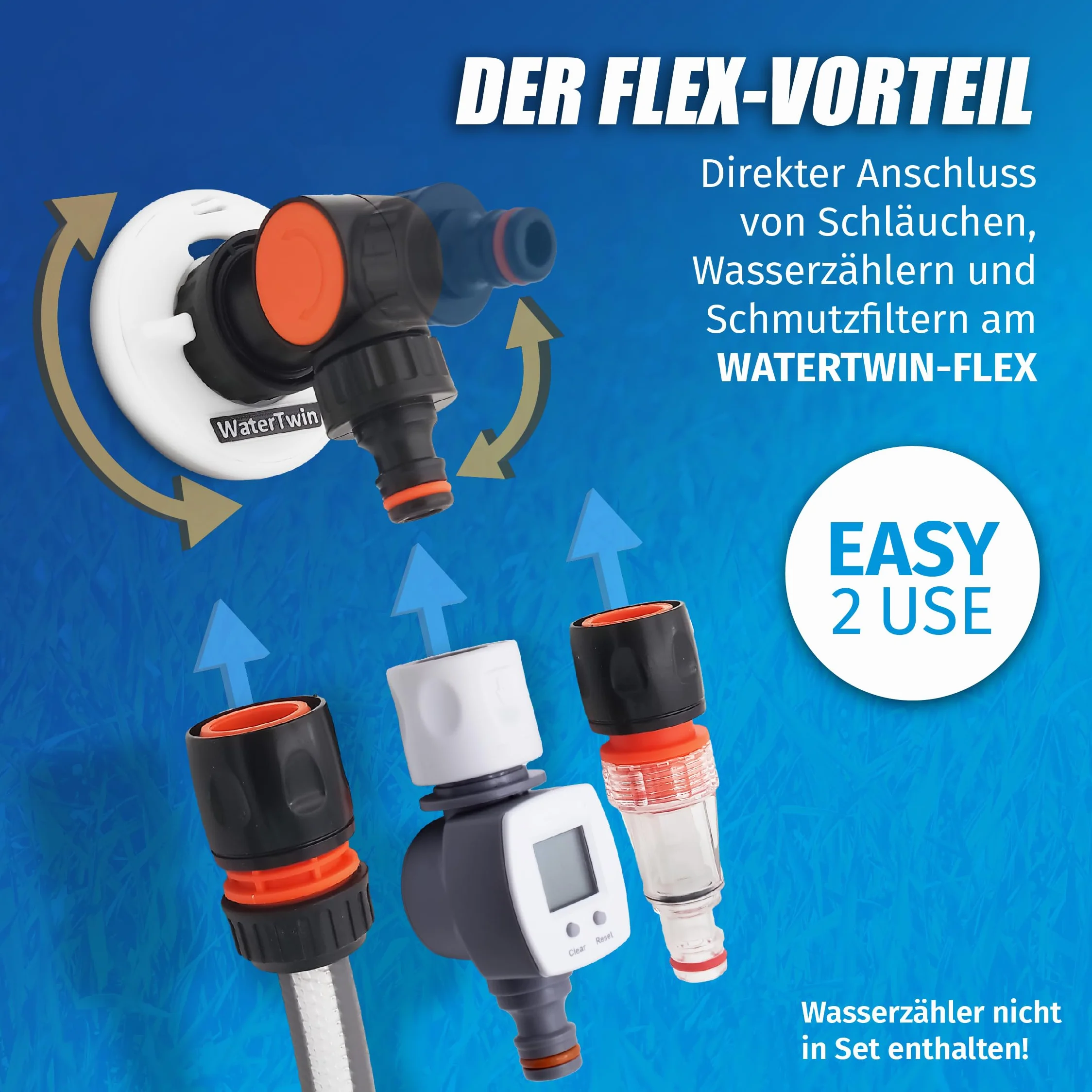 MaJoCompTec® WATERTWIN Adapter do pokrywy zbiornika na wodę z przyłączem wodnym | Adapter do pokrywy zbiornika na wodę do króćca napełniania | Akcesoria do samochodów kempingowych (wersja FLEX +