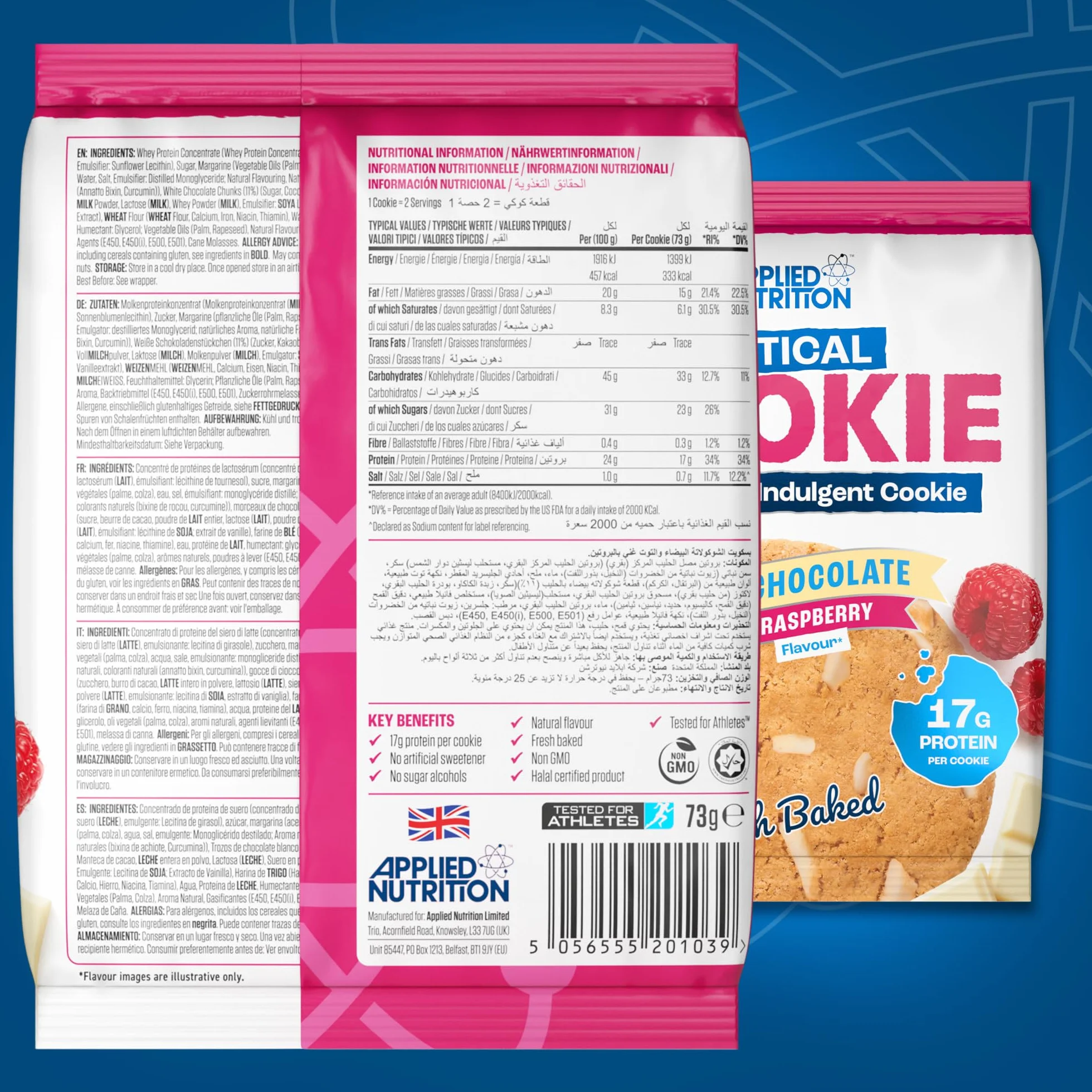 Applied Nutrition Protein Cookies White Chocolate & Raspberry 12X73g
