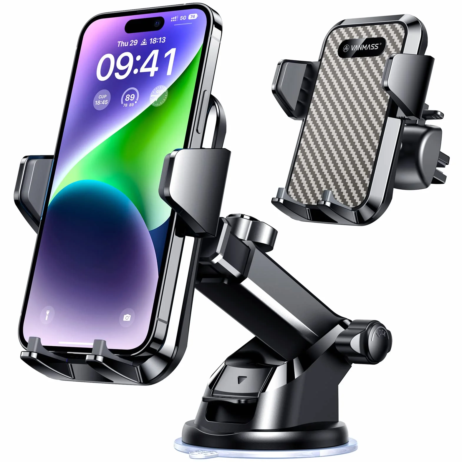Vanmass samochodowy uchwyt na telefon komórkowy, uchwyt na telefon 3 w 1, na wentylację/przyssawkę, 100% silikonowa ochrona, do iPhone’a / Samsunga / Huawei Mate; LG.