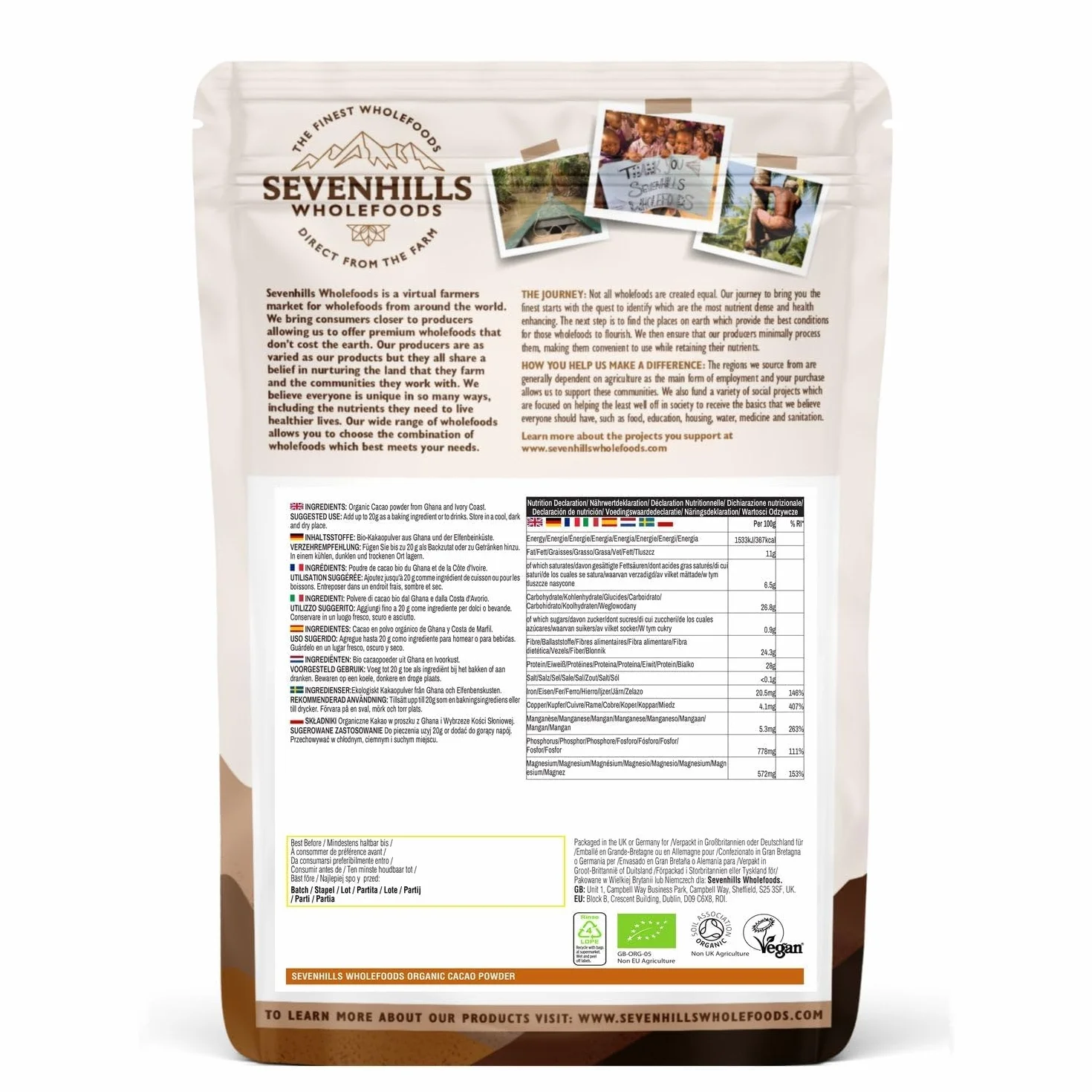 Sevenhills Wholefoods Organiczne Kakao W Proszku 1.8kg