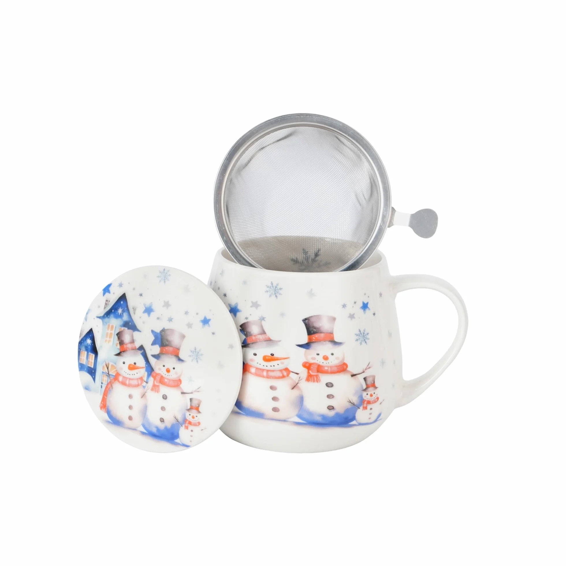Filiżanka do herbaty Duo 430 ml New Bone China sitko ze stali nierdzewnej pudełko prezentowe wzór bożonarodzeniowy