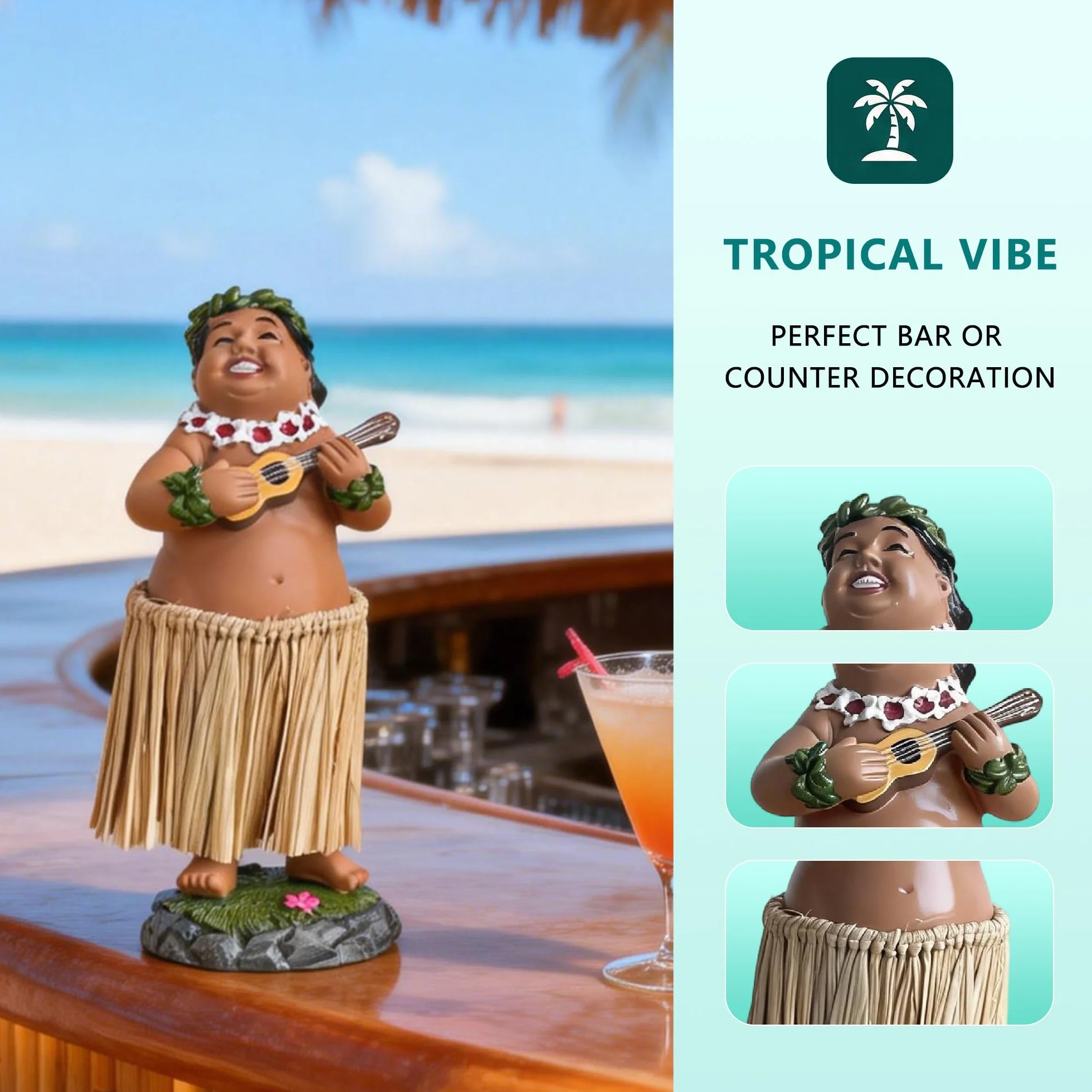 Hawaiian Hula Dashboard Doll, figurka samochodowa hawajska tancerka wobbly, dekoracja hawajskiej tancerki, rzemiosła, nadaje się do samochodu, Burea (naturalny kolor)