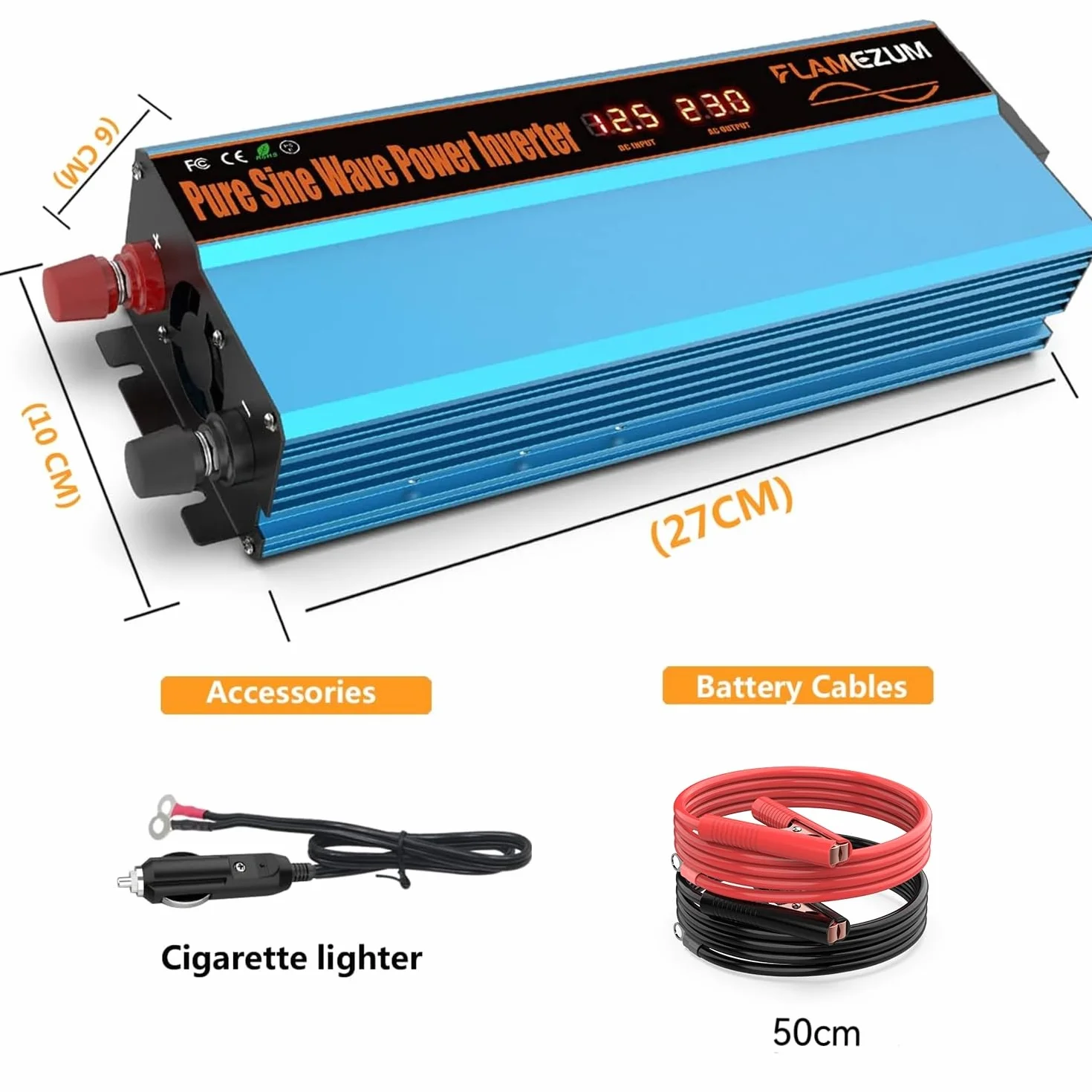FLAMEZUM 1000W Przetwornica 12V na 230V Czysta Sinusoida - Przetwornica Napięcia Samochodowego Przetwornica Przetwornica z 1 Gniazdem EU i 2 Portami USB 3,4A 5V