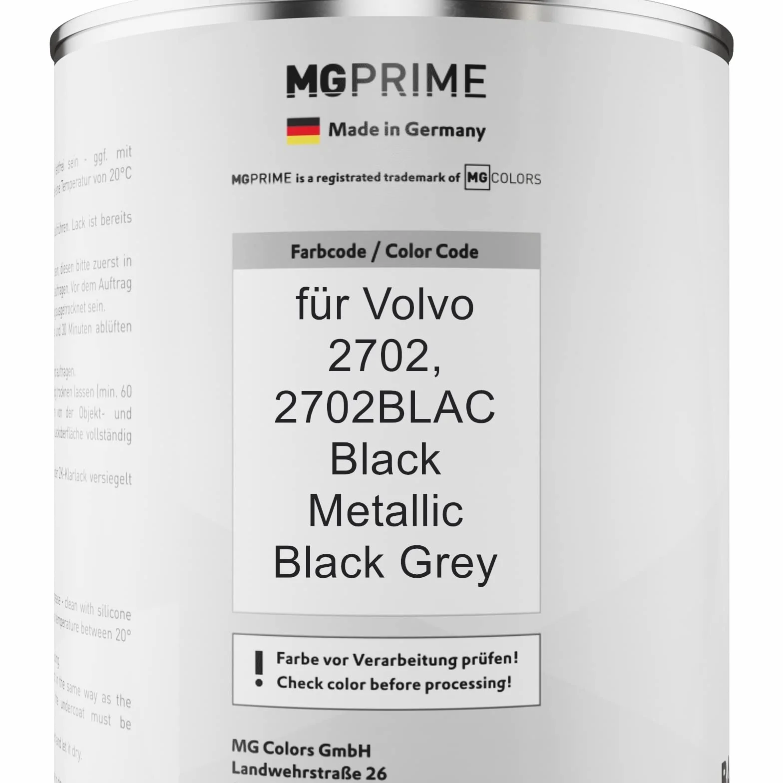 MG PRIME Lakier samochodowy Puszka gotowa do natrysku dla Volvo 2702 / 2702BLAC Black Metallic Black Grey Lakier bazowy 1.0 litr 1000ml