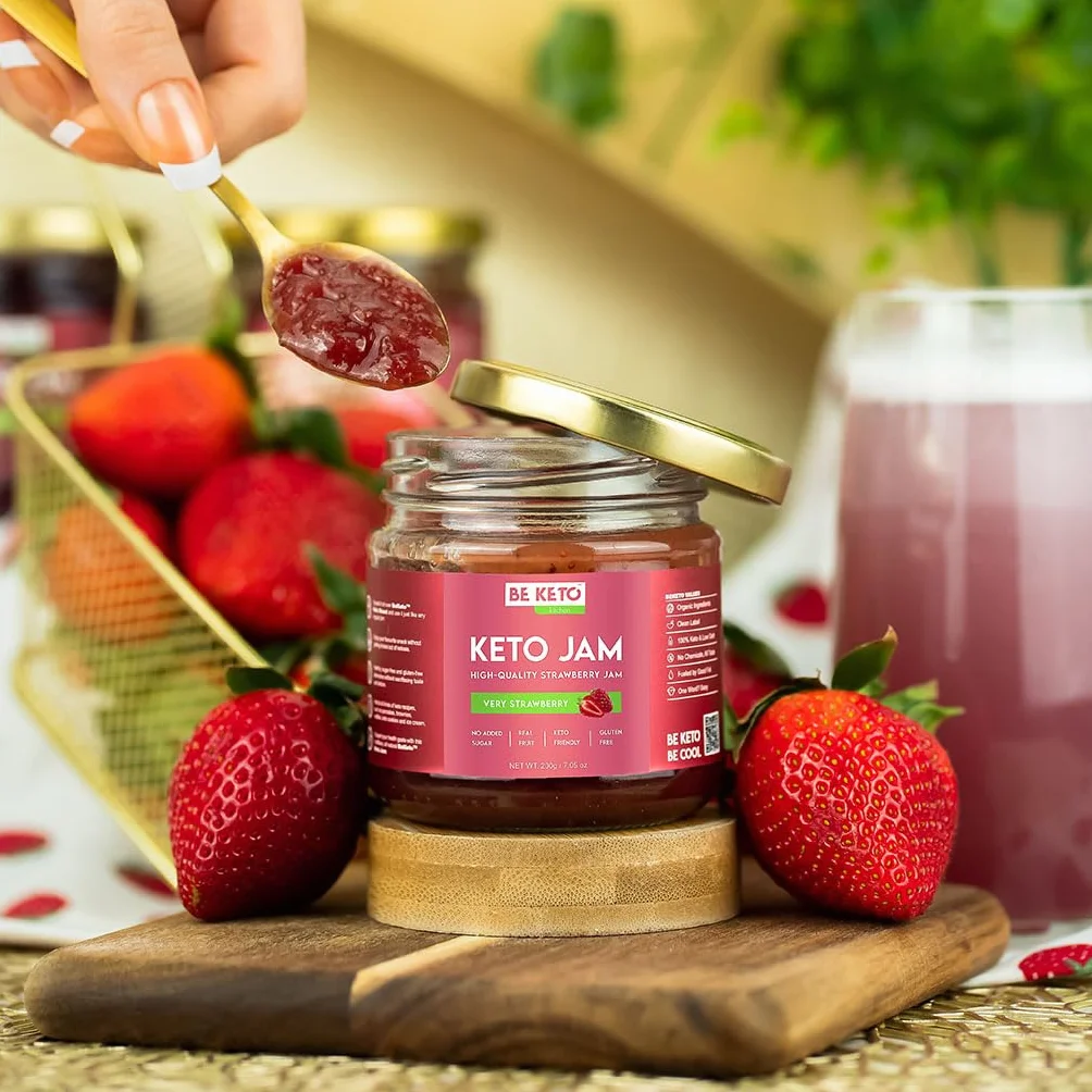 Keto Keto Jam – Very Strawberry 200g dżem niskowęglowodanowy, przyjazny dla keto, wegański, bezglutenowy, naturalny i całkowicie bezcukrowy