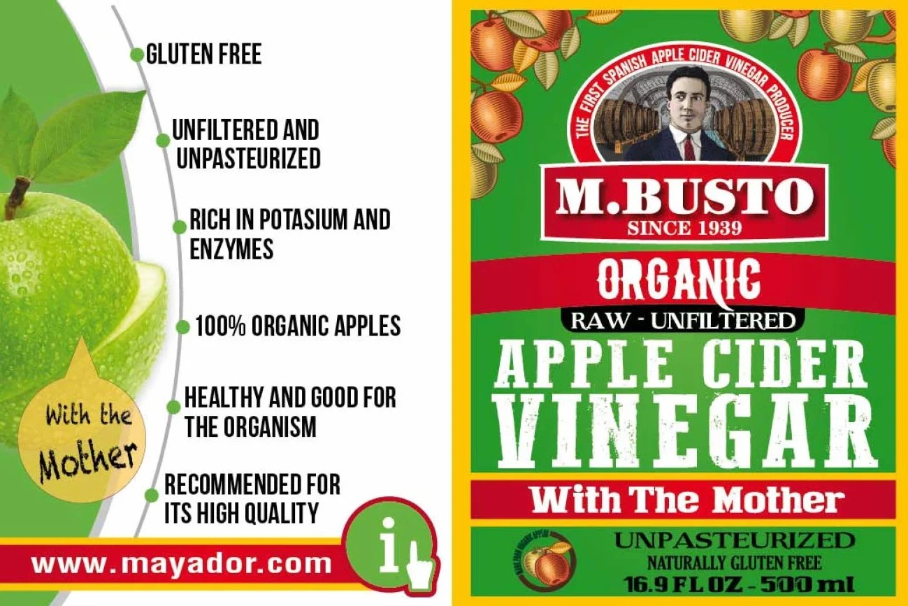 M. Busto - Organiczny ocet jabłkowy - Apple Cider Vinegar - ekologiczny niepasteryzowany z matką koszerną - od 1939 roku (6 x 500 ml)