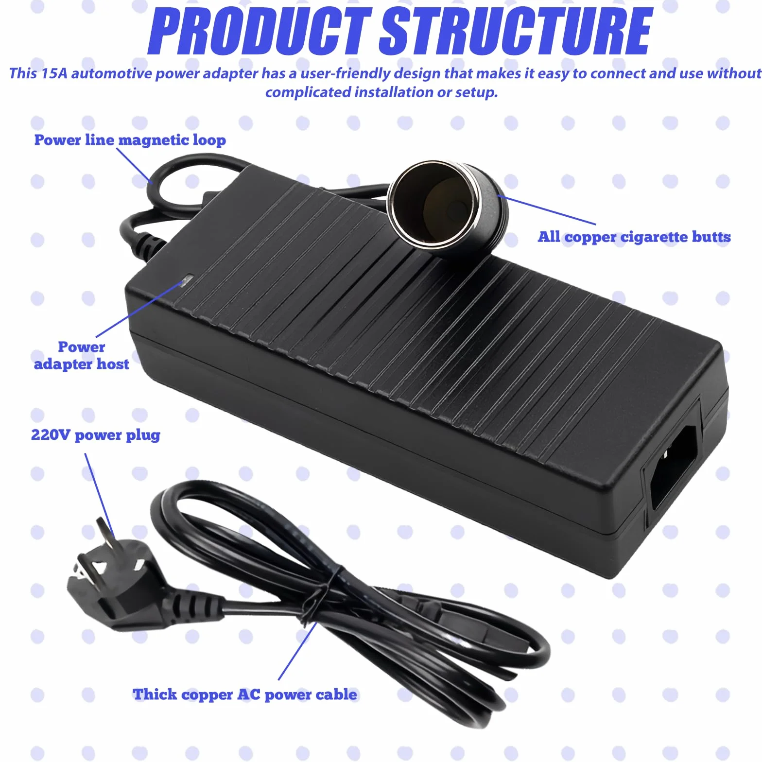 Zasilacz samochodowy 15A 220V na 12V transformator napięcia przenośny adapter do lodówki