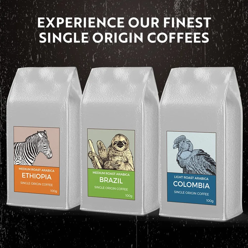 Zestaw Kawa Mielona COFFEES OF THE WORLD 600g (6 x 100g) 6 Kaw Jednorodnych