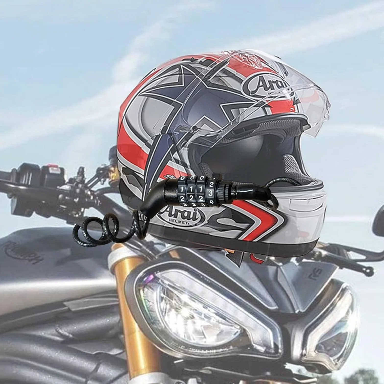 Blokada do kasku motocyklowego, 2 sztuki, zamek rowerowy z 4-cyfrowym zamkiem na kask rowerowy, zabezpieczenie przed kradzieżą, 150 cm, wodoszczelne zapięcie na kask, odpowiednie do (blokada hasłem)