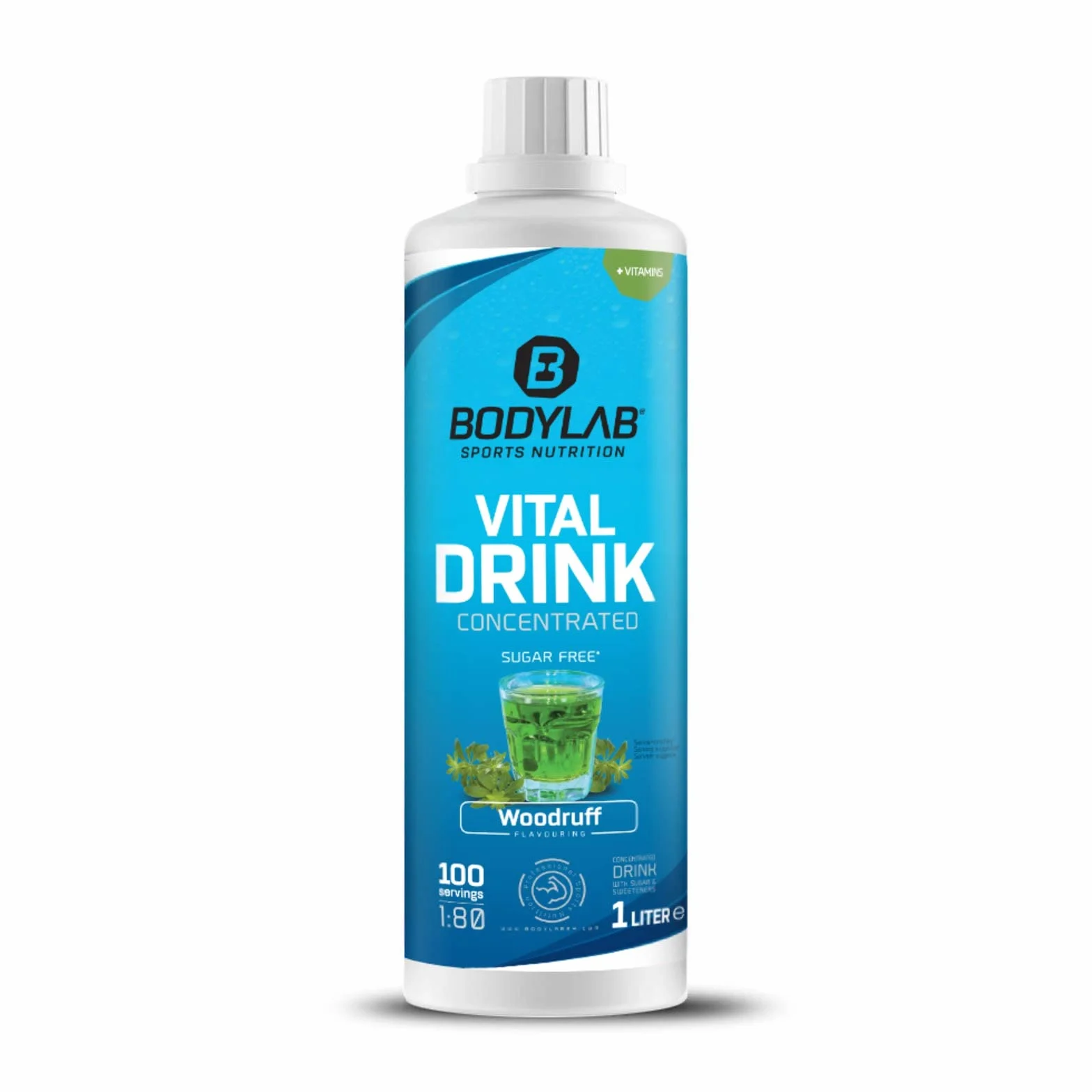 Bodylab24 Vital Drink Concentrated Waldmeister 1000 ml, koncentrat do napojów bez cukru, syrop Zero, z witaminami i L-karnityną, napój sportowy o niskiej zawartości kalorii