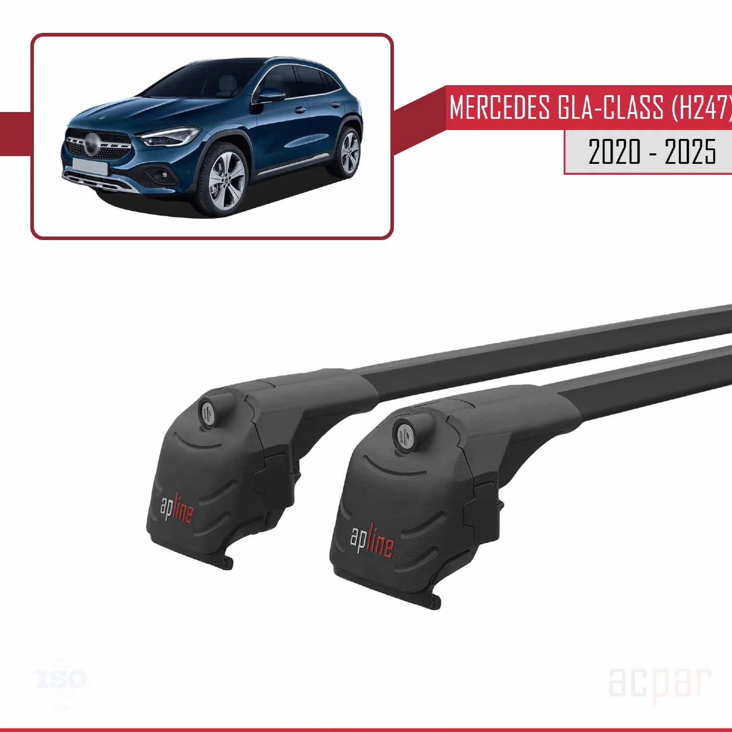 Kompatybilny z Mercedes GLA Klasa 2 (H247) 2020-2026 ACE-2 Model Aluminiowe poprzeczki dachowe Czarny 2 szt.