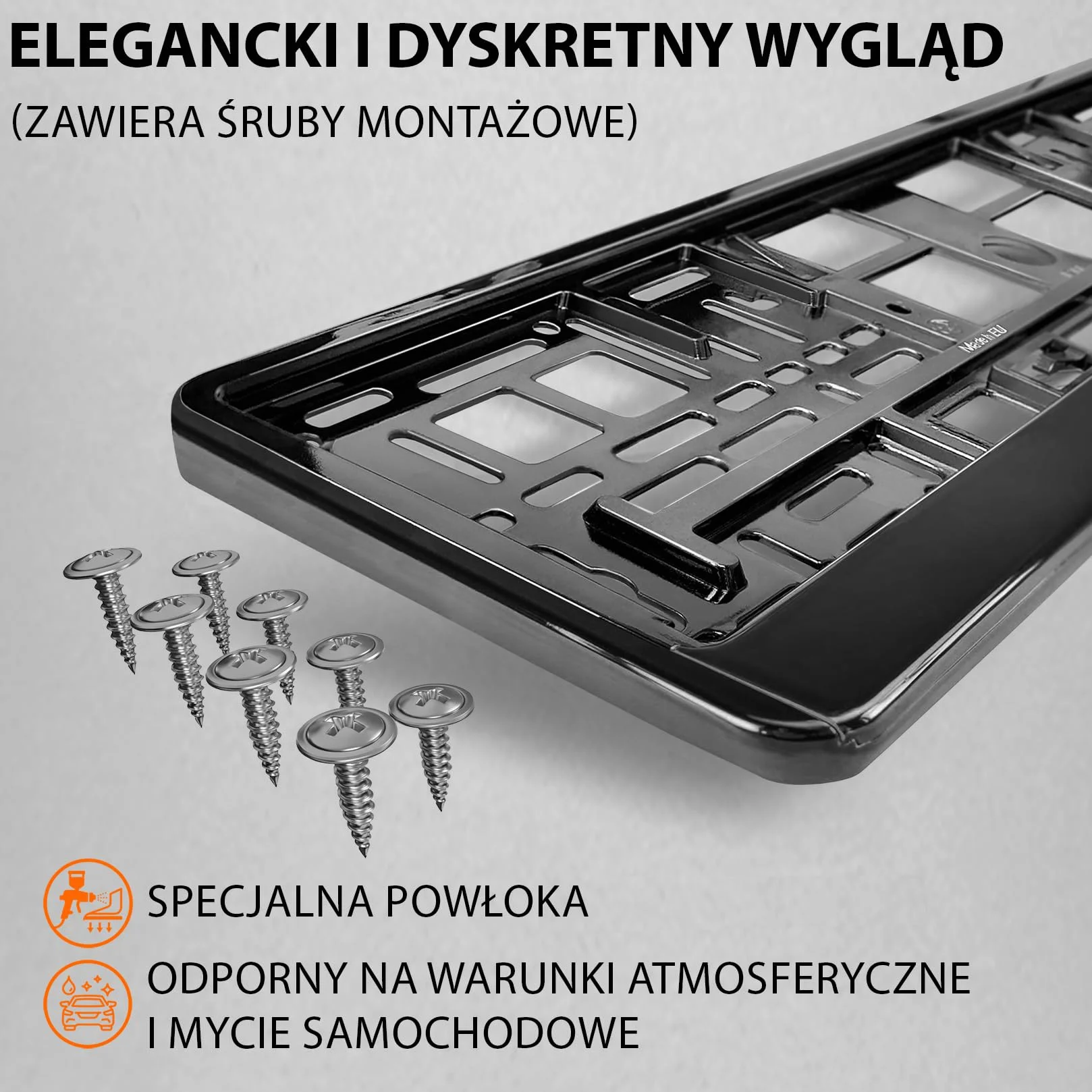 2x Uchwyt tablicy rejestracyjnej - trwały i bezpieczny - 8 śrub - czarny połysk - 520x110 mm - Ramka do tablic rejestracyjnych - pasuje do każdego samochodu - dla polskich tablic PL - uniwersalny
