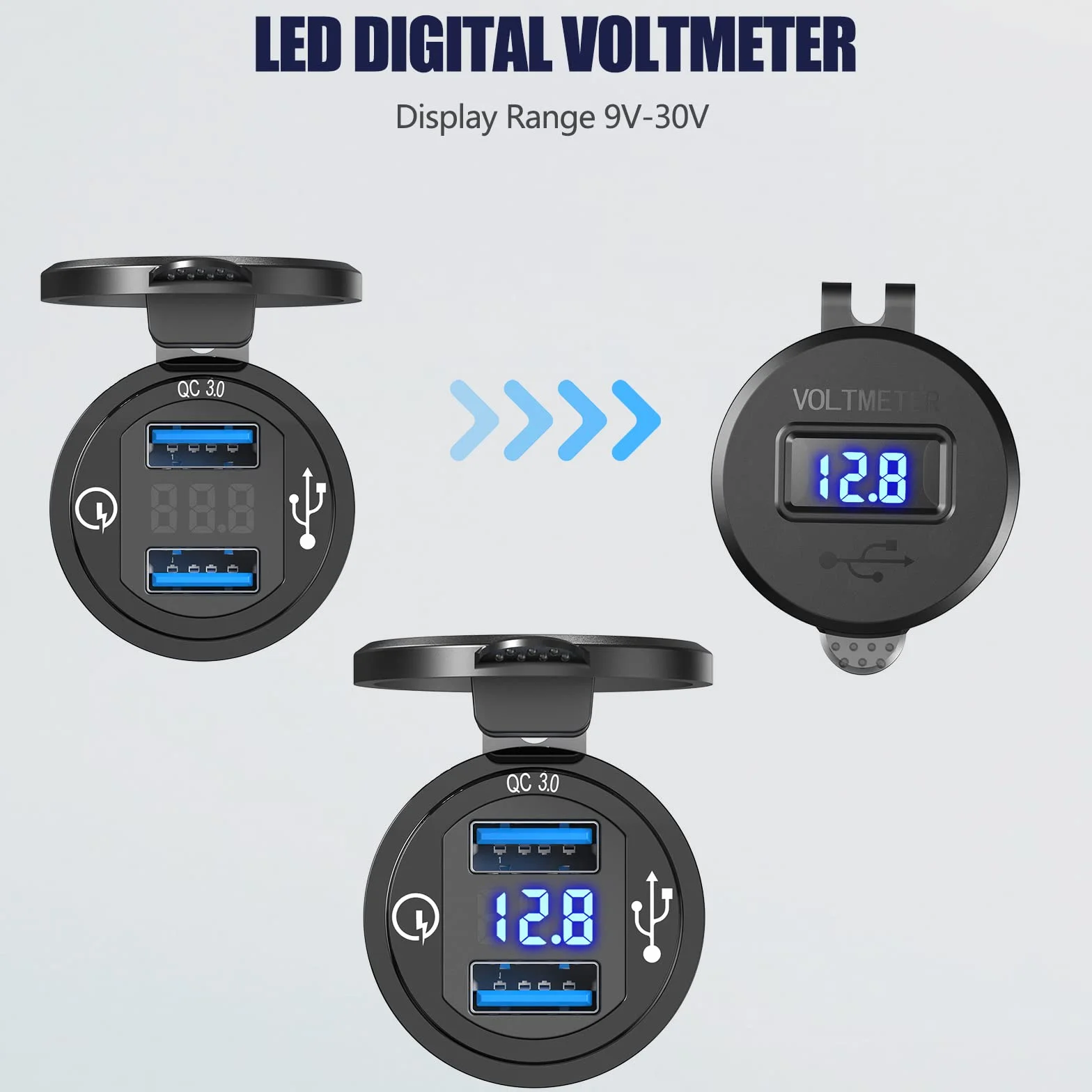 Aluminiowa wtyczka motocyklowa DIN Hella Dual QC3.0 USB Ładowarka LED Voltmeter 12V/24V BMW Ducati
