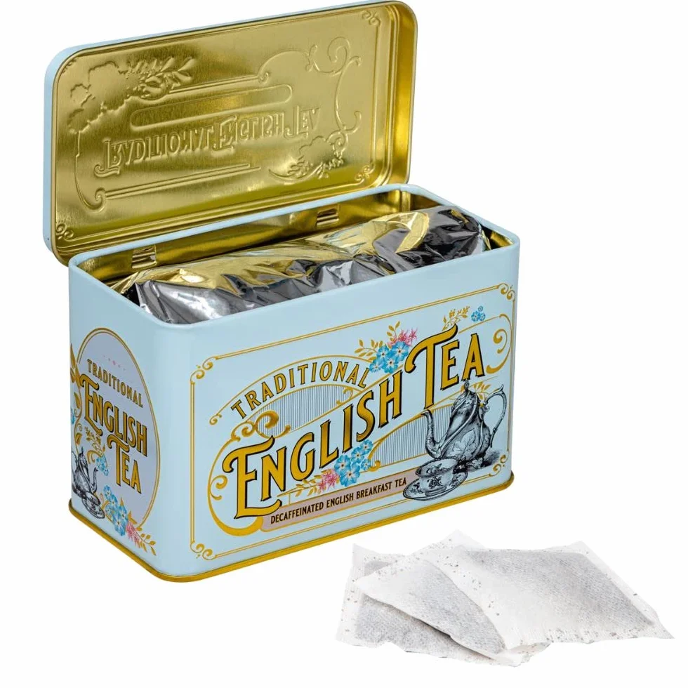 New English Teas Vintage wiktoriański Power Blue pojemnik na herbatę z 40 bezkofeinowymi angielskimi herbatami śniadaniowymi