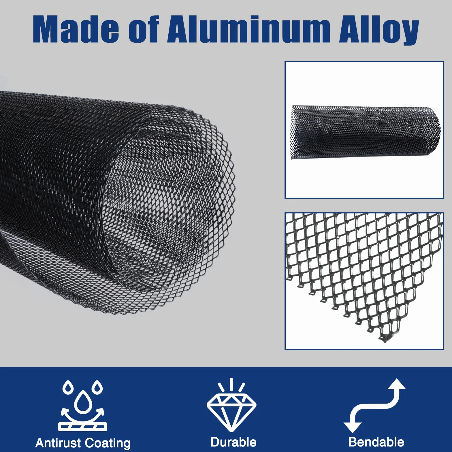 Uniwersalna czarna metalowa siatka 47 x 47 cm: stop aluminium 3 x 6 mm rombowy otwór siatka do grilla samochodowego do przedniej kratki zderzaka
