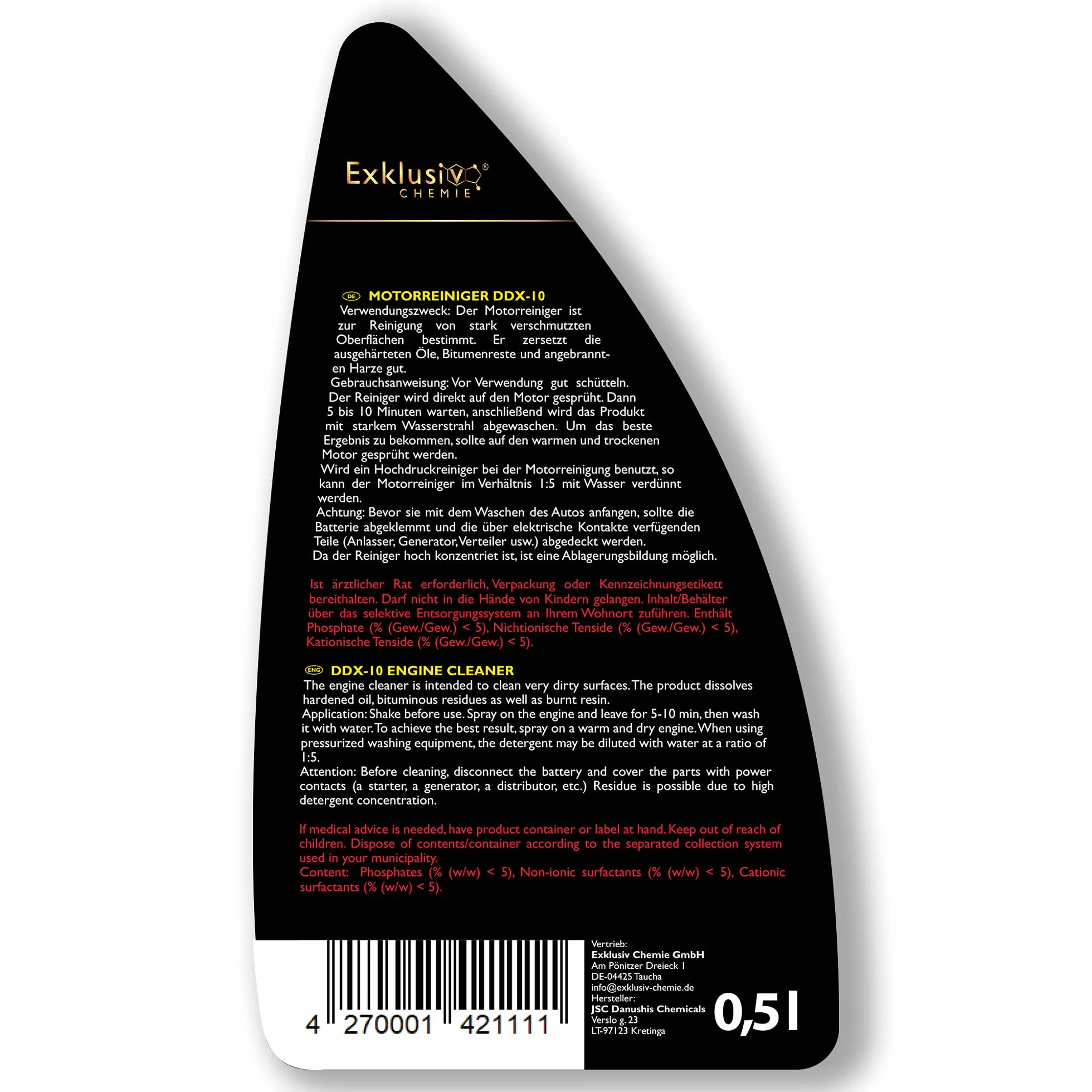 Exklusiv Chemie® Środek do czyszczenia silnika, rozpuszcza brud, olej, żywicę, środek do usuwania smoły, środek do czyszczenia silnika na zimno, środek do czyszczenia silnika, środek do czyszczenia części, odtłuszczacz, 500 ml