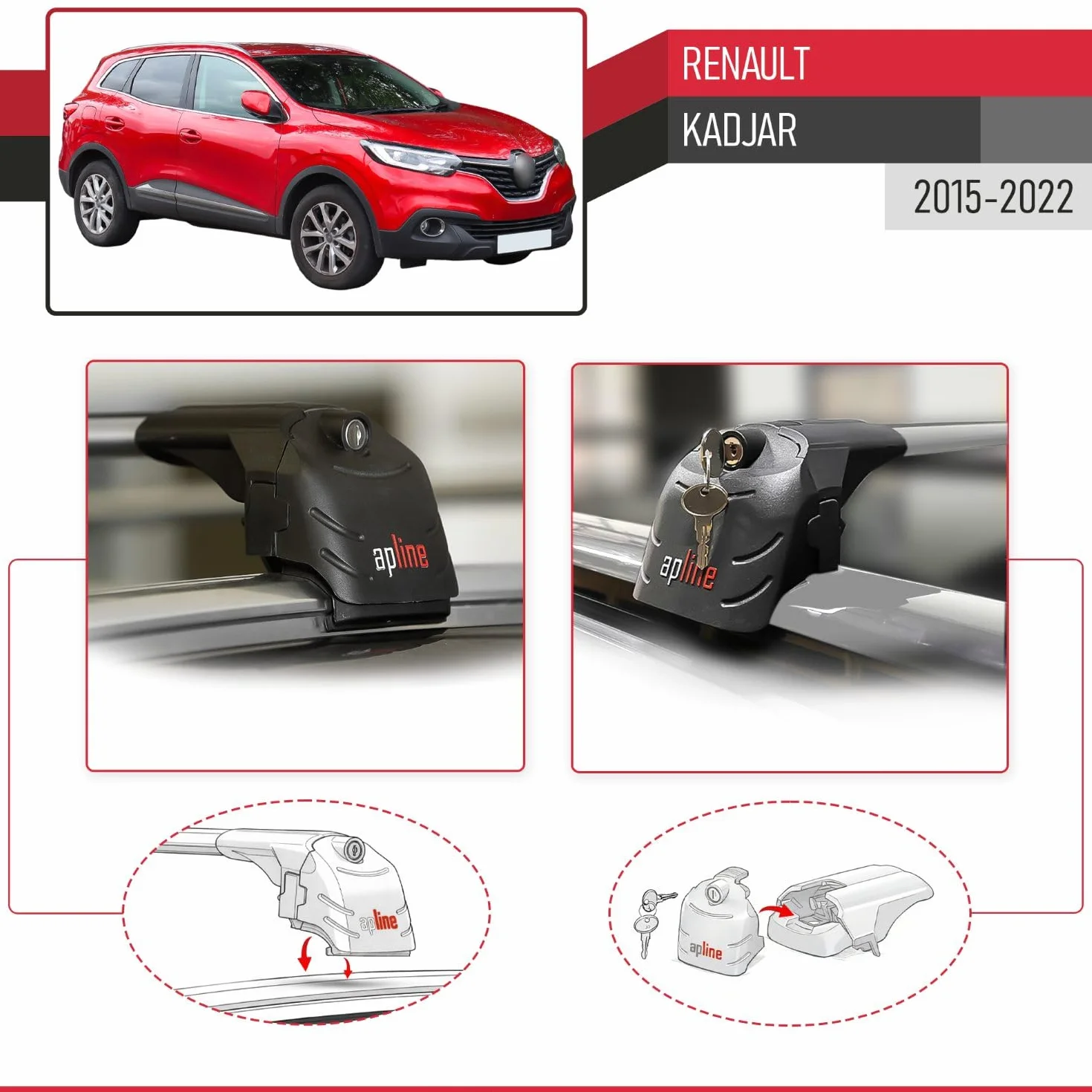 Bagażnik dachowy Renault Kadjar 2015-2022 ACE-2 relingi szary aluminium 2 drążki