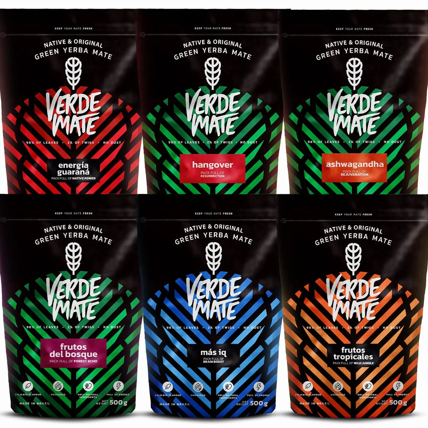 Yerba Mate owocowy zestaw 6 x 500 g z guaraną, owocami lasu, ananasem, Aszwagandhą, brazylijska, zielona herbata