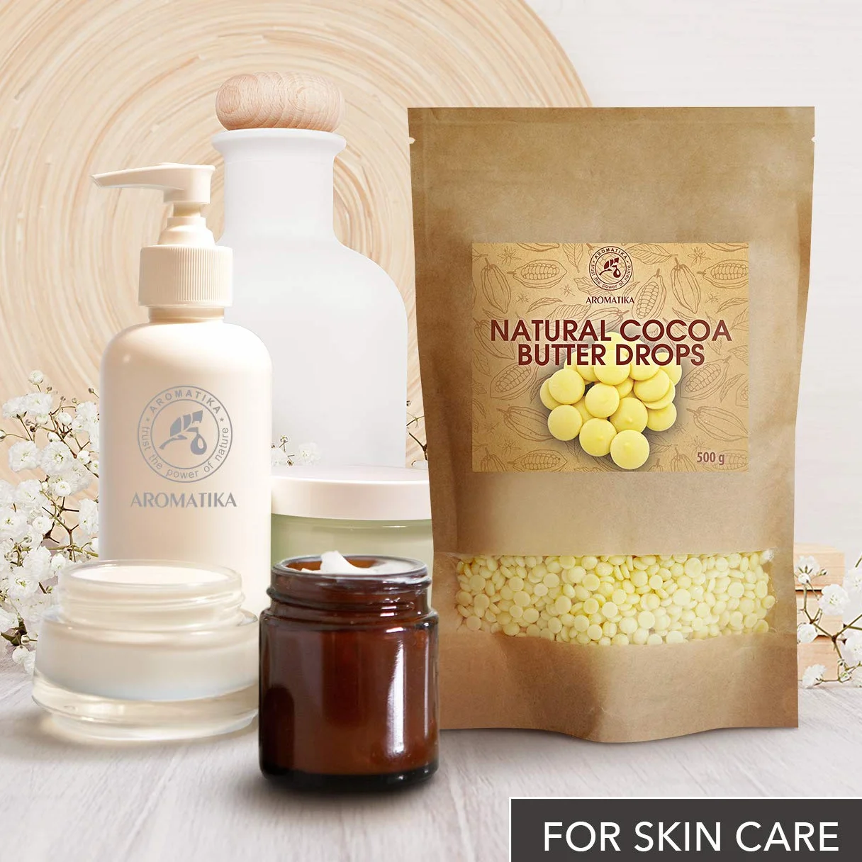 Cocoa butter drops 500g - Theobroma Cacao Butter - Cocoa/Cacao butter chips food grade - Cocoa Butter Drops - Rich in Antioxidants, Minerals and Vitamins - for Baking and Beauty Recipe Needs