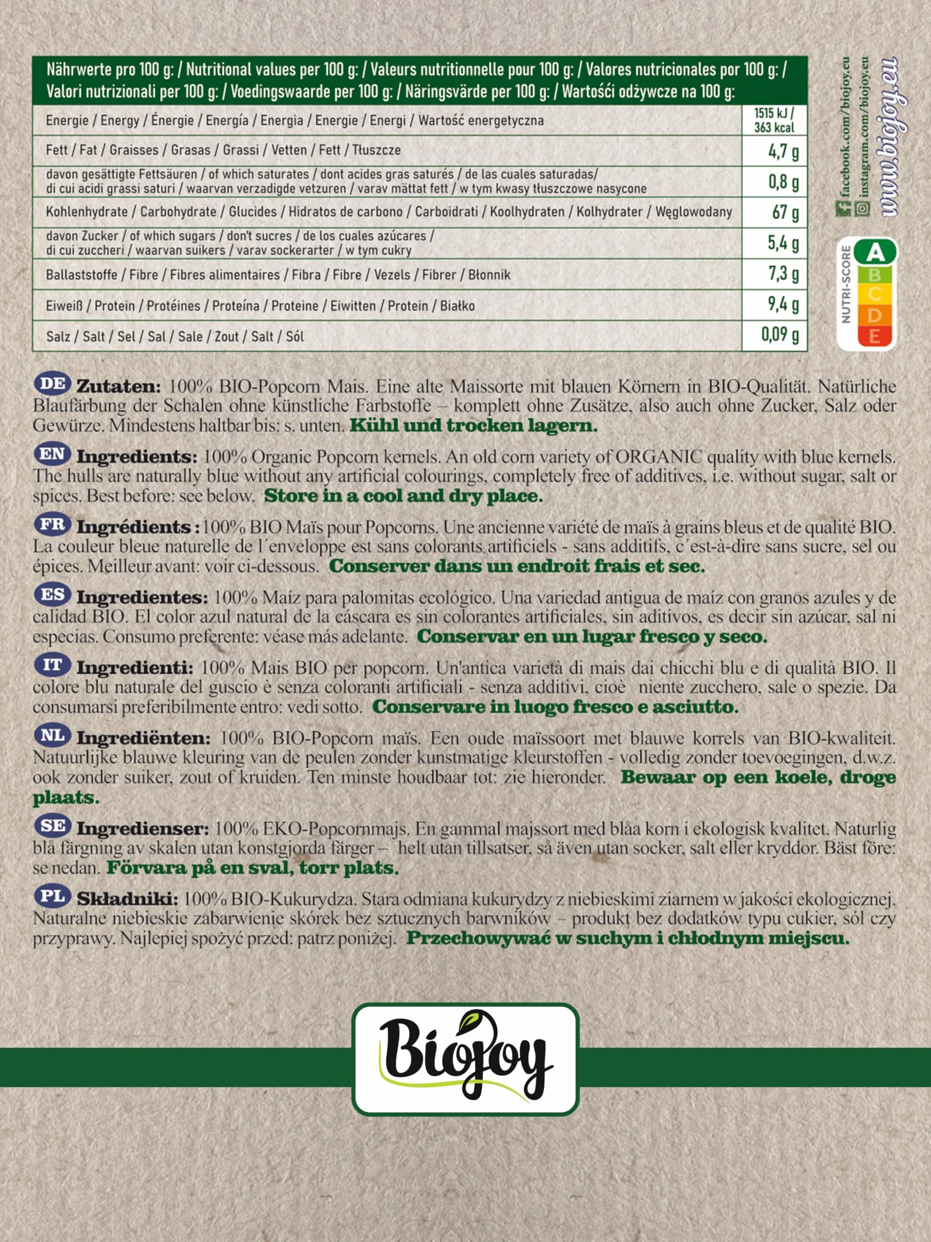 Biojoy Kukurydza BIO na popcorn odmiany Blue diamond (1 kg)