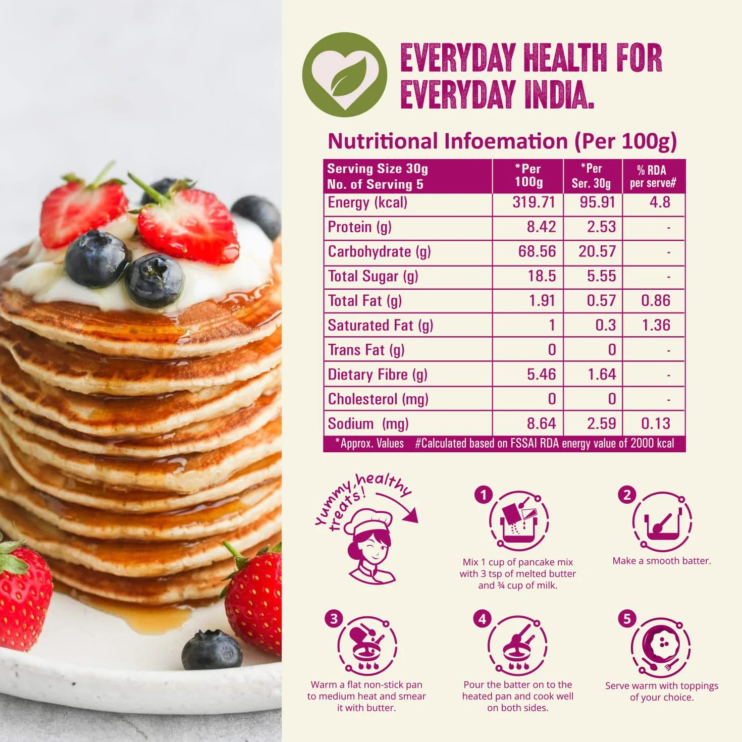 Multi Millet Pancake & Waffle Mix 170 g Rich in Iron and Calcium