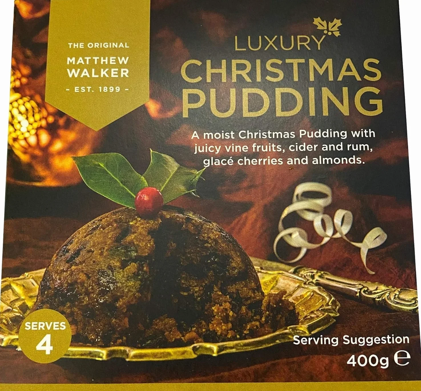 Matthew Walker Luxury tradycyjny brytyjski budynek bożonarodzeniowy (Christmas Pudding) 400 g x 1 średni rozmiar