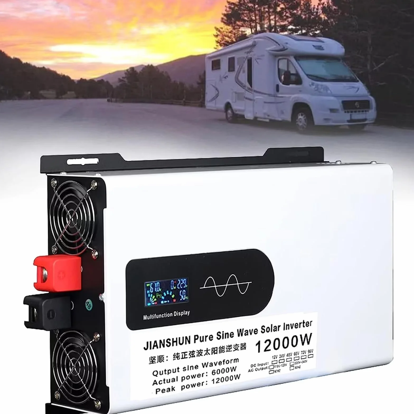 5000W 6000W 8000W 10000W 12000W Inverter mocy z falą sinusową Pure Sine Wave DC 12V 24V 48V 60V 72V do 110V 220V Przetwornice napięcia Transformator słoneczny do RV/Outdoor/Camping (Color : 12000W,