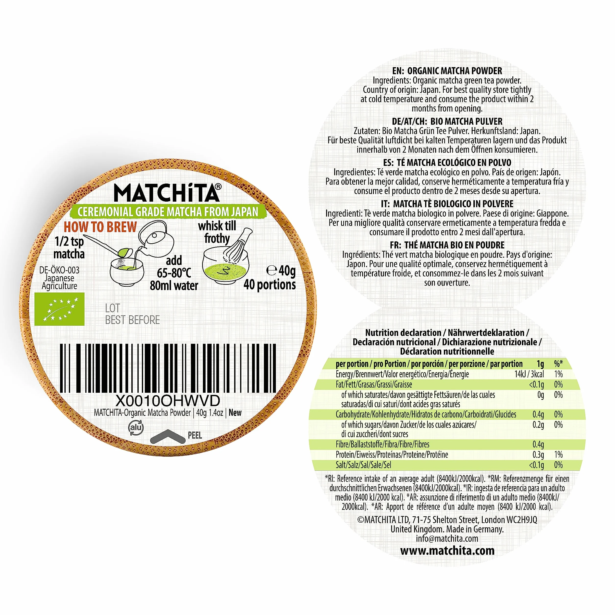 Japońska Matcha Klasy Ceremonialnej Zielona Herbata w Proszku Bambusowe Pudełko 40g