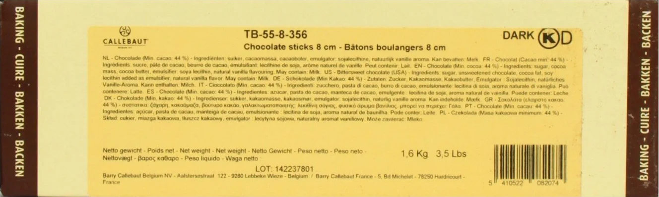 Callebaut Patyczki z ciemnej czekolady rogalika 8 cm 1,6 kg