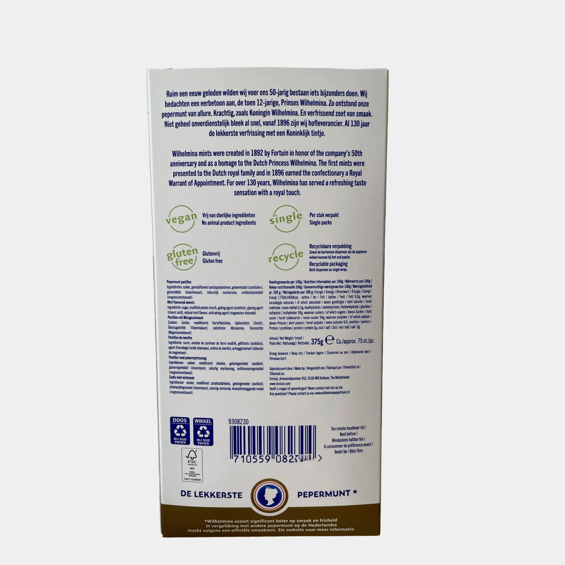Wilhelmina pepermunt vegan 75 stuks