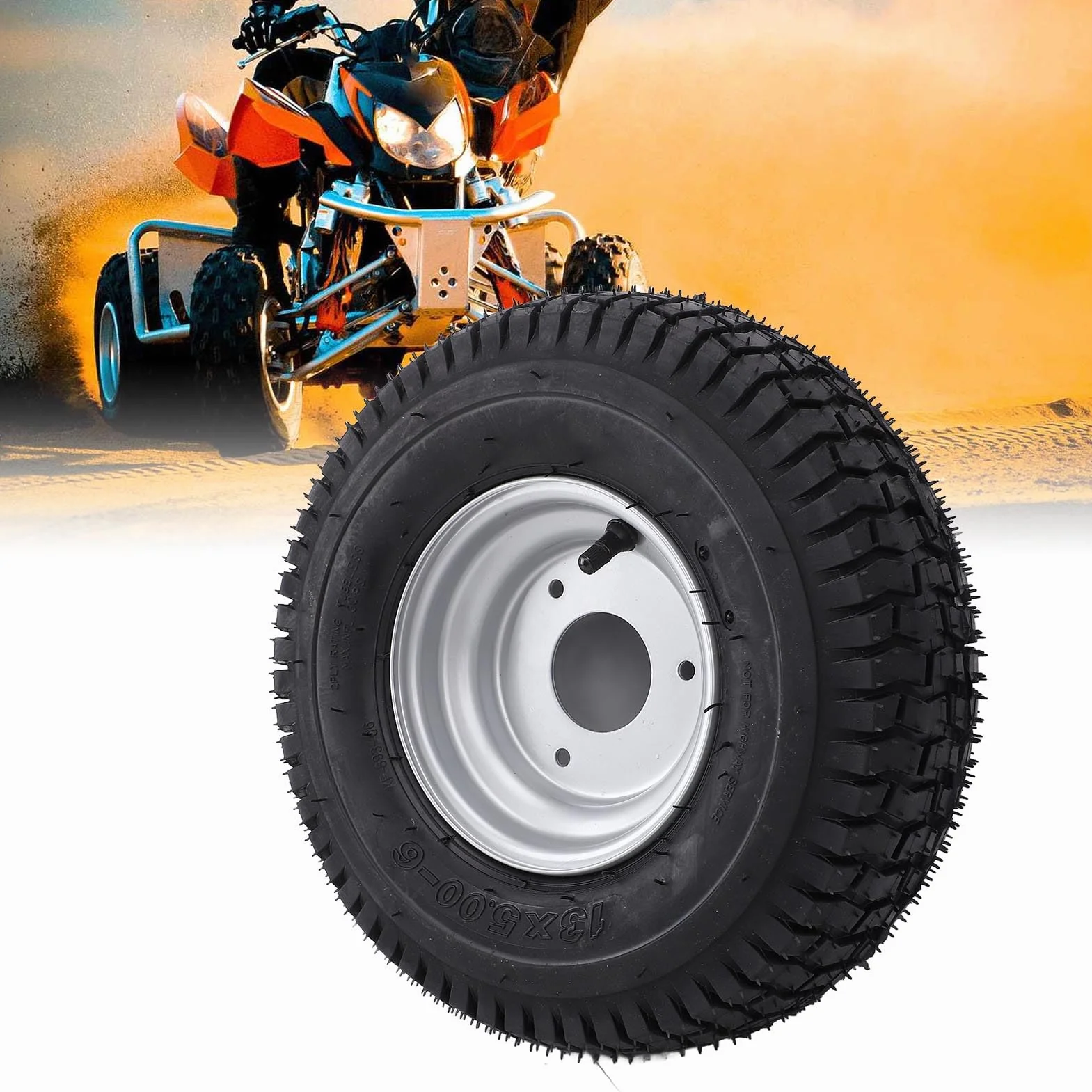6-calowa Opona ATV, 13x5,00-6 Opona Próżniowa dla ATV Quad Off Road Go Kart Mini Bike Lawn, 13/5.00-6 Opona z Obręczami Pasuje do 6-calowych kół, Aluminium Aluminiowe
