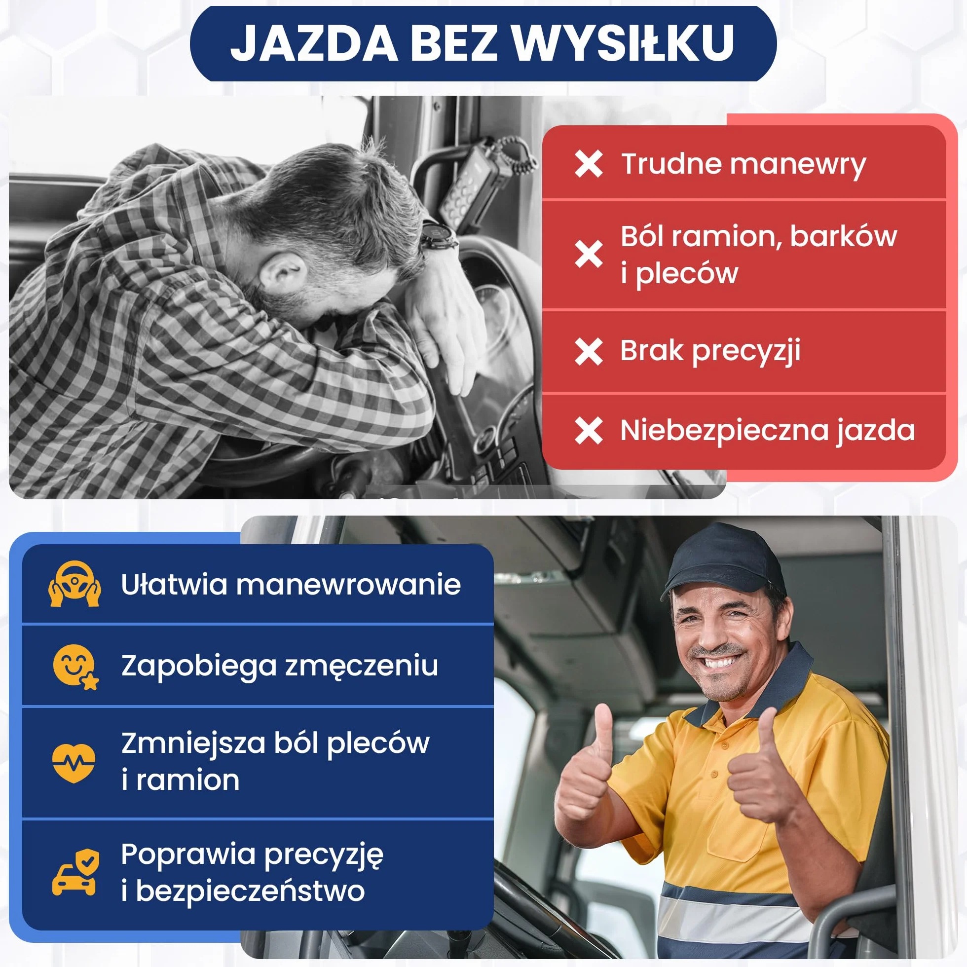 Gałka kierownicy ciężarówki - Specjalne pokrętło XL do grubych kierownic - Lepszy chwyt - do samochodów ciężarowych, dostawczych, lekkich ciężarówek, kierownic sportowych i tuningowych