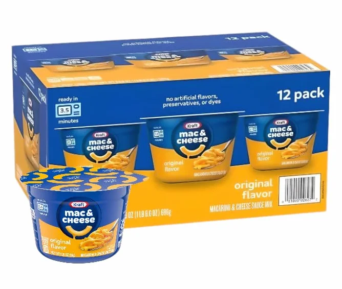 Kraft Macaroni and Cheese Classic 12-pack x 58g - Szybki posiłek, Serowy makaron, Przyjazny dla rodziny, Łatwy w przygotowaniu, Klasyczny smak - Wygodne jedzenie na każdy dzień