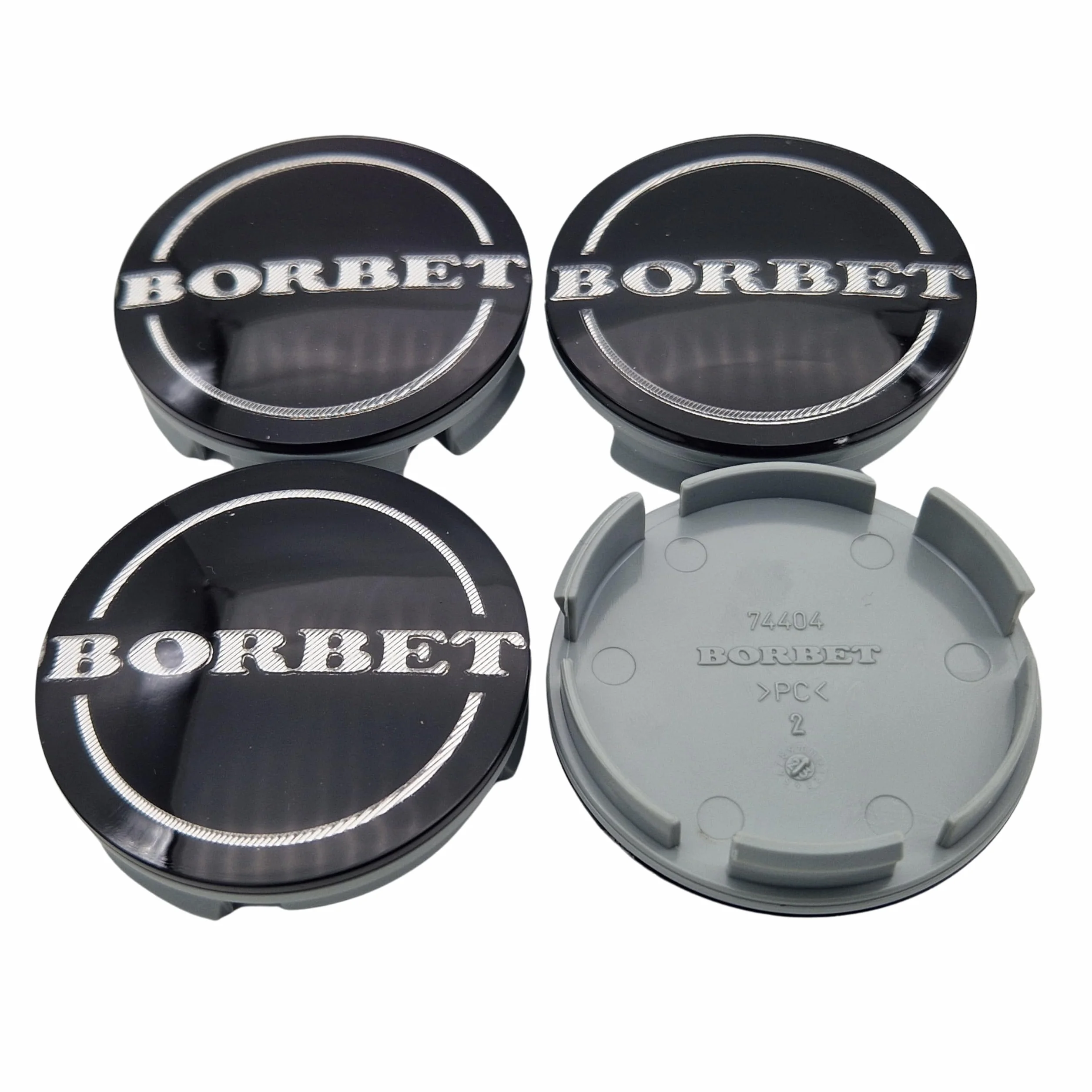 Borbet Dekiel do piasty 55 mm / 56 mm, dekiel do felg 74404, zaślepka piasty, czarny, błyszczący, srebrny, oryginalny (4)